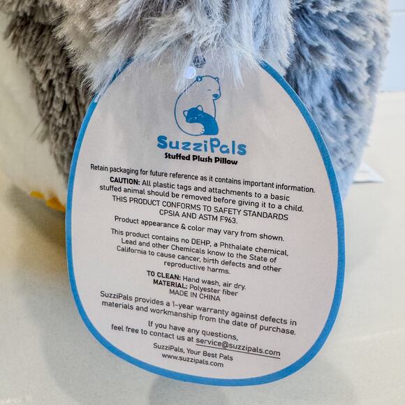 NWT-13" Suzzipals Grey/White Penguin Plush Hug Pillow-Plush Toy, Children's Toy - Picture 6 of 6
